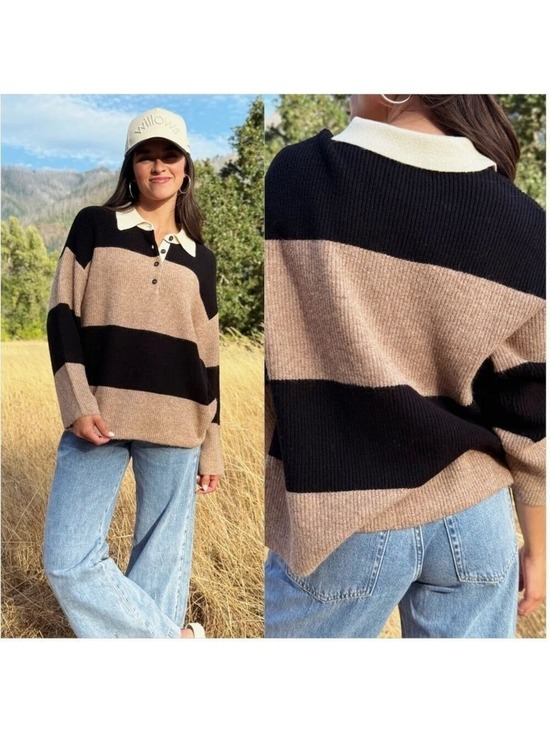 The Workshop Sweaters - The Workshop Small Black Brown Stripped Sweater Oversized